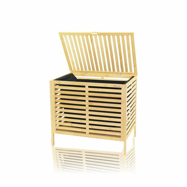 KALIN AHŞAP BAMBU KİRLİ ÇAMAŞIR SEPETİ SİYAH KUMAŞ ÇANTALI SEPET=50X38X55CM (5643)
