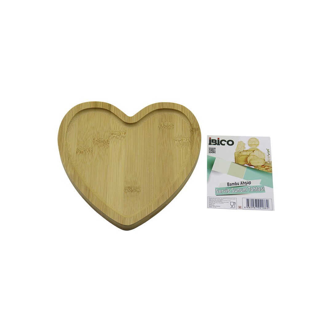 Kalp Model Ahşap Bambu Servis Sunum Tepsi - Tahtası 20.5 X 19.5 X 1.4CM
