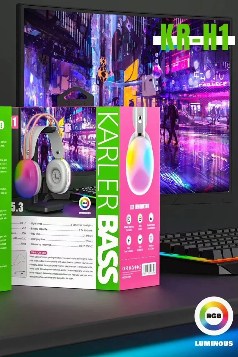Karler Bass Krh1 Rgb Kafaüstü Kablosuz Kulaklık - Siyah