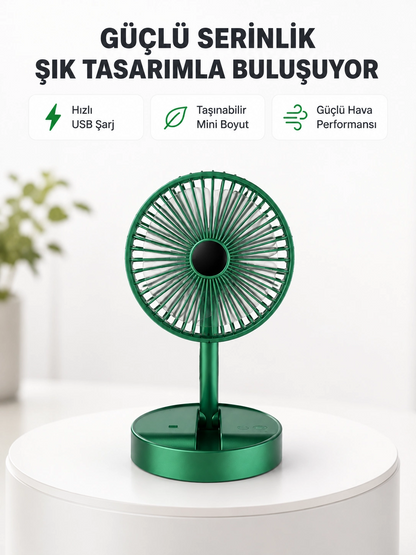 Katlanabilir Mini Fan – 3 Kademeli Soğutma, Şarjlı