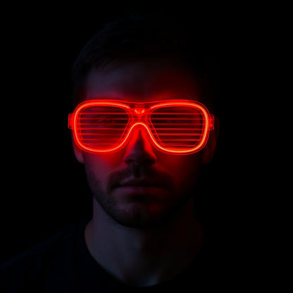 Kırmızı Led Işıklı Parti Gözlüğü - Neon Glow Şerit Gözlük 3 Modlu (5643)