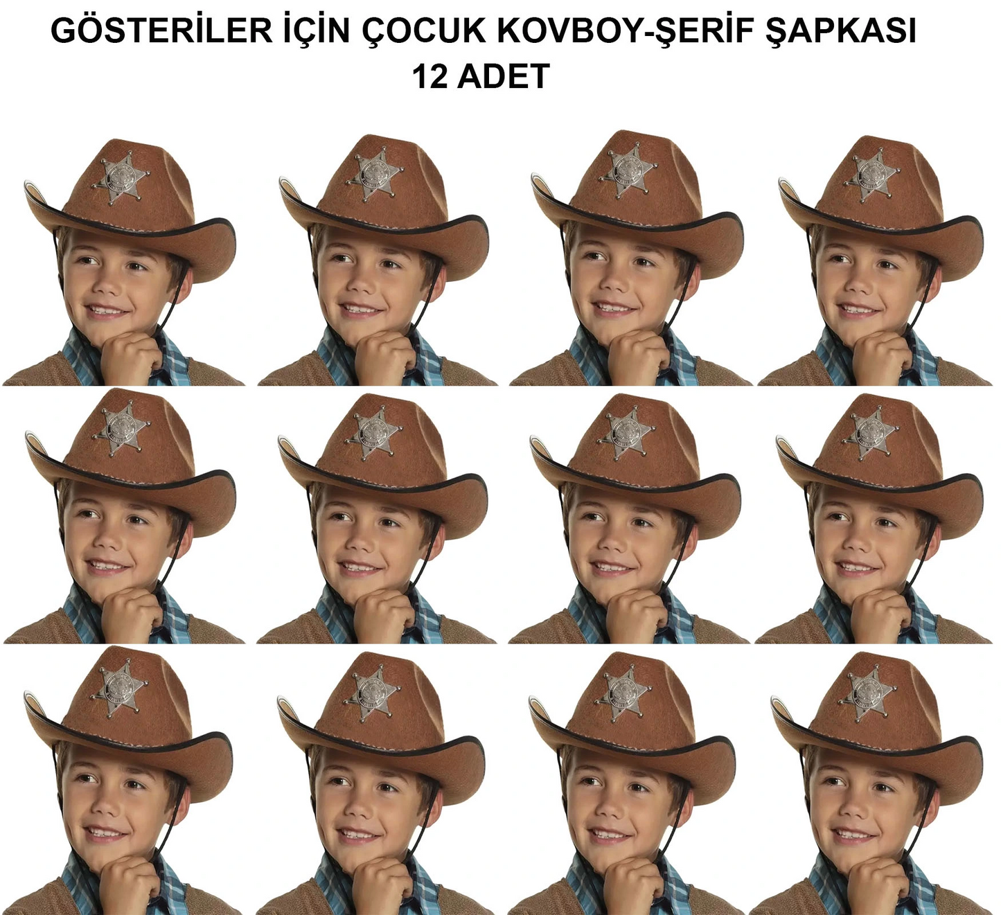 Kovboy Şerif Şapkası Kahve 12 Adet - Kostüm, Parti Ve Gösteri Şapkası