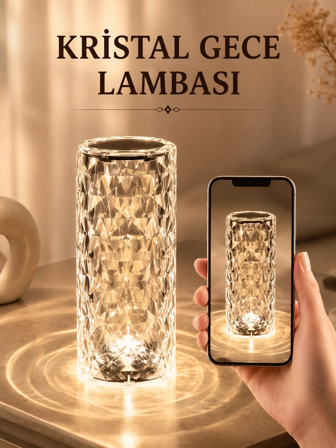 Kristal Dokunmatik Ve Kumandalı Masa Ve Gece Lambası