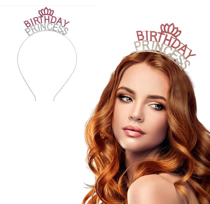 Kristal Taşlı Pembe Birthday Princess Yazılı Parti Tacı 19x11 cm (5643)