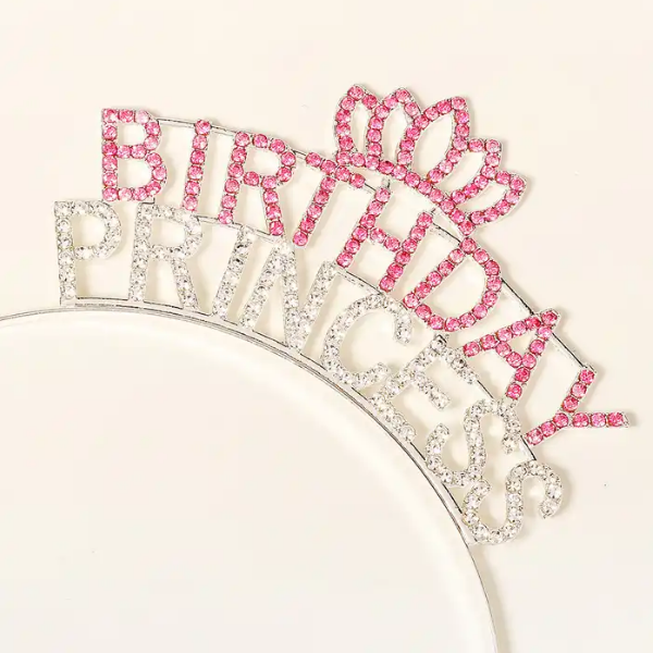 Kristal Taşlı Pembe Birthday Princess Yazılı Parti Tacı 19x11 cm (5643)
