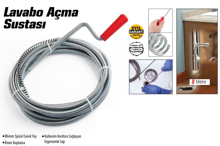 Lavabo Ve Gider Boruları Açacağı - Lavabo Açma Sustası - 8Metre (5643)