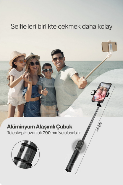 Led Işıklı Selfie Çubuğu Bluetooth Kumandalı Kablosuz Tripot Selfie Monopod Selfie Stick SİYAH