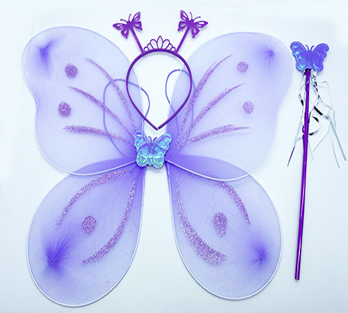 Lila Mor Kız Seti – 50 cm Kanadı, Taç ve Asa