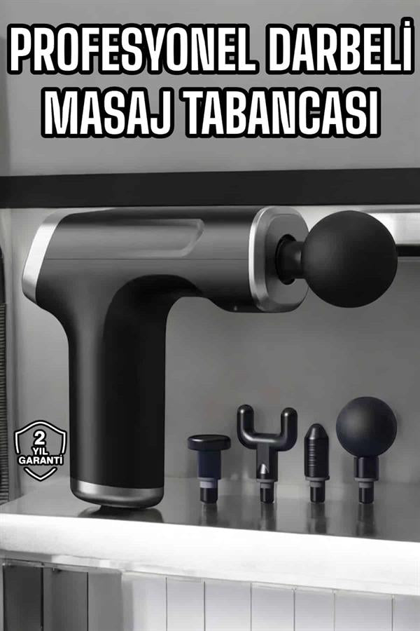 Masaj Tabancası 4 Başlıklı Kas ve Vücut Ağrıları İçin Şarjlı Darbeli