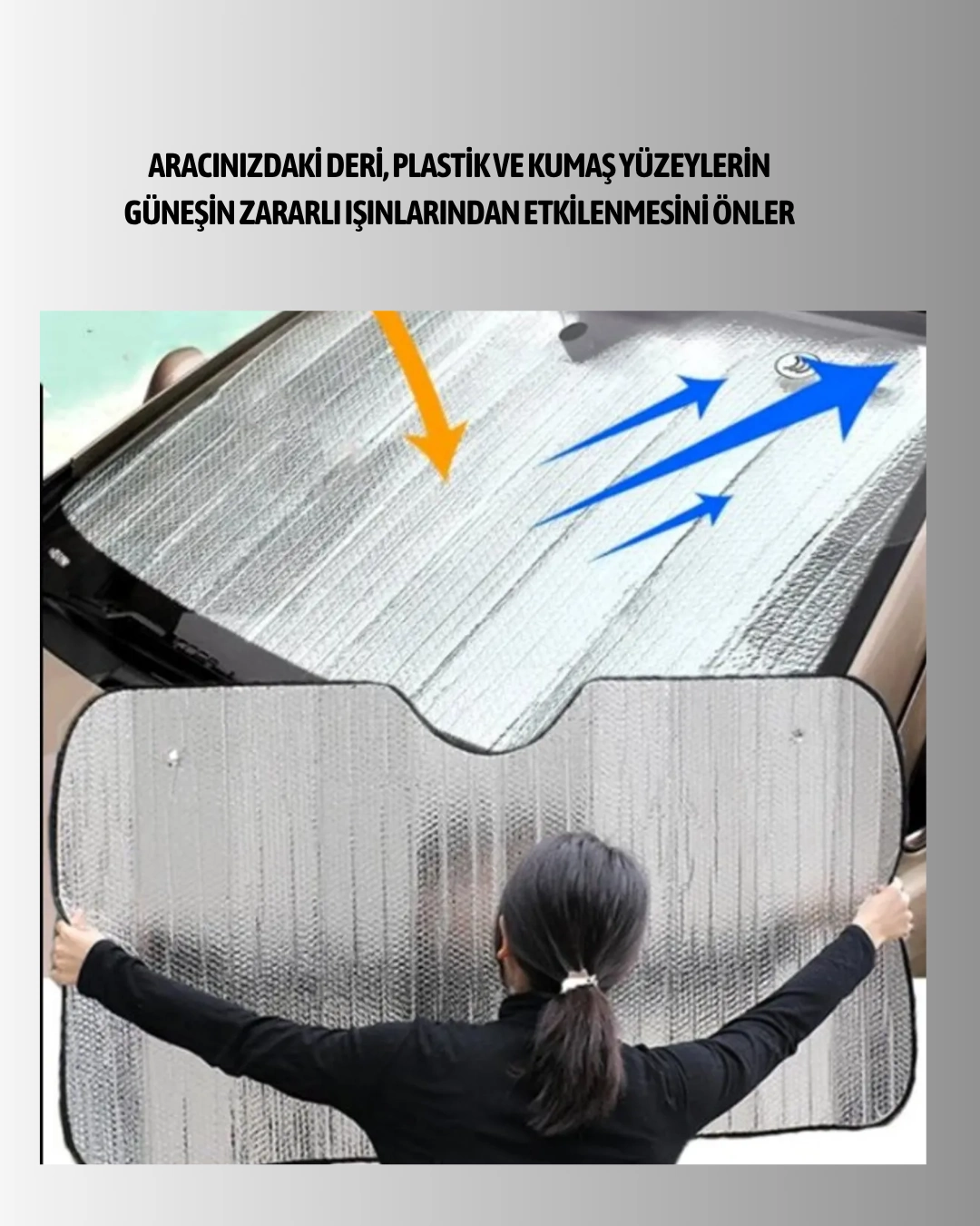 Metalize Reflektörlü Katlanabilir Araç Güneşliği – Yüksek Performanslı Isı Ve Uv Koruması