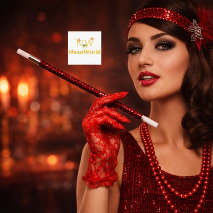 30 cm Kırmızı Payetli Sigara Tutacağı – 1920’ler Gatsby Parti Aksesuarı