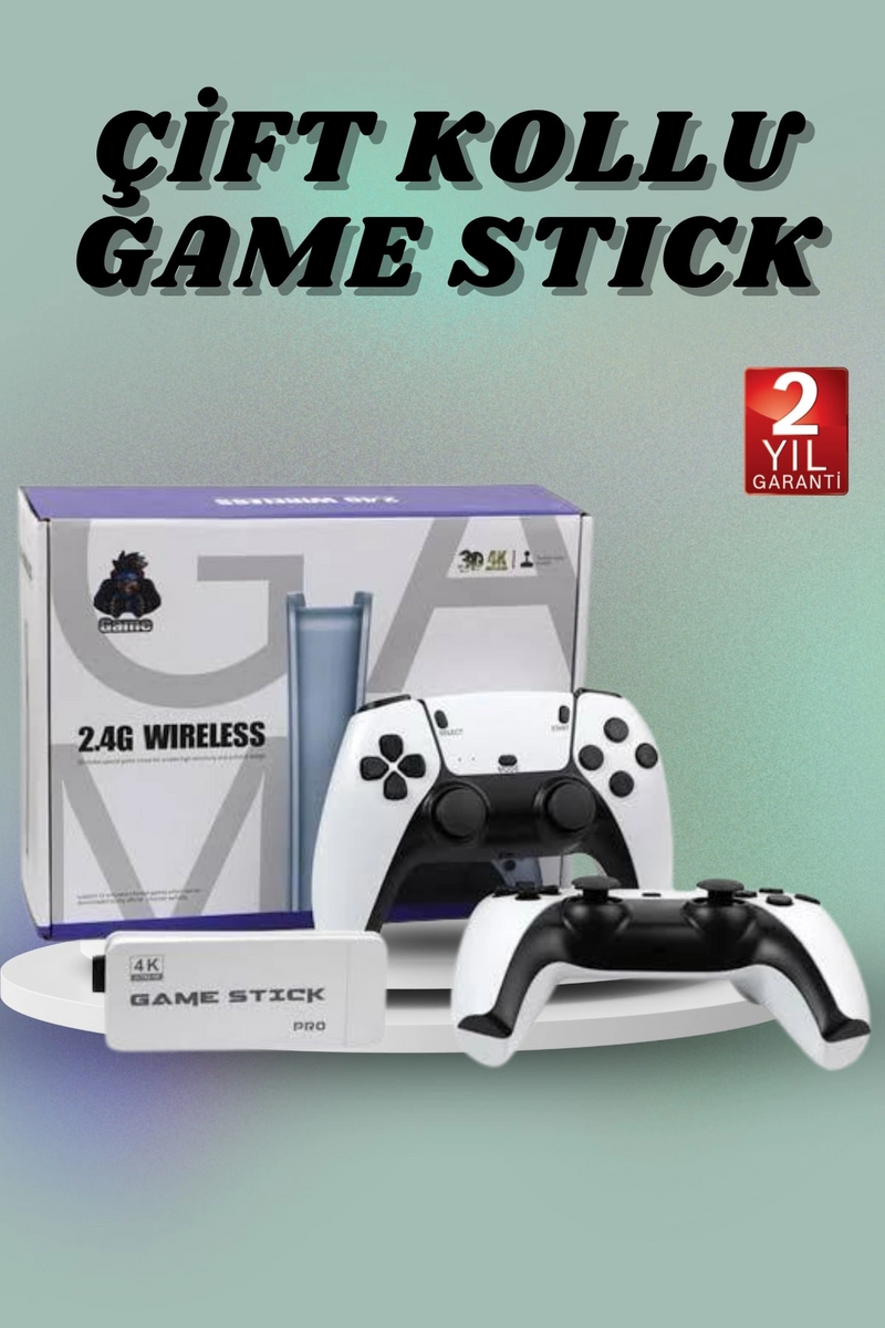 Çift Oyun Kollu 4K HD Ekran Nostaljik 20.000 Oyunlu Beyaz Game Stick