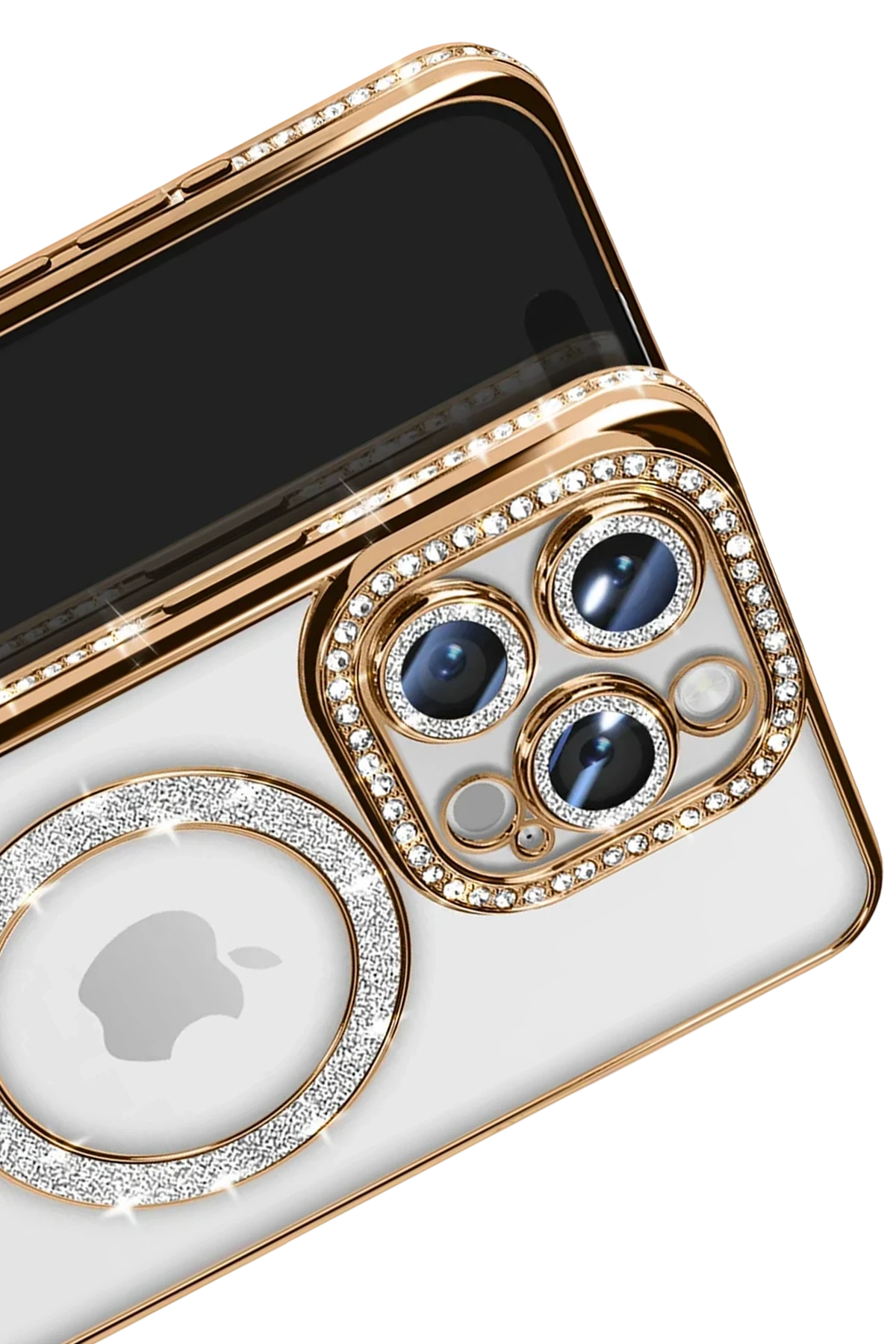 iPhone 16 Pro Max Kılıf Joke Simli Magneticsafe Kılıf - Gold