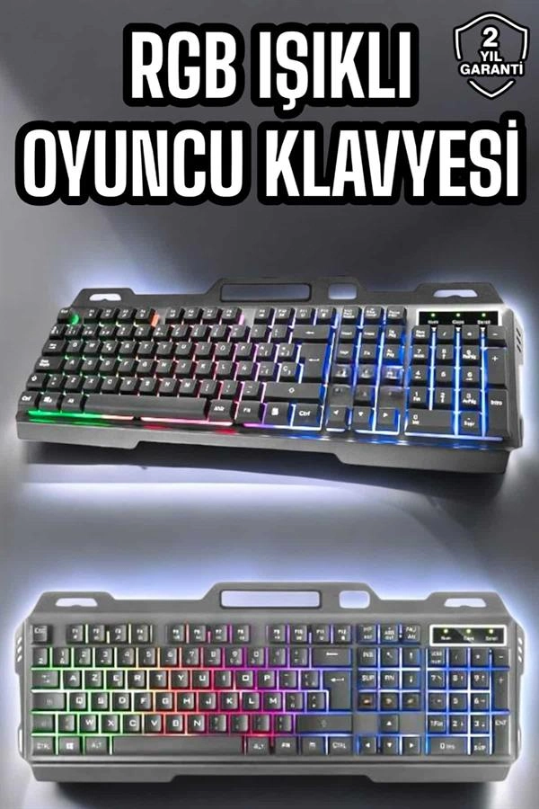 Led Işıklı Klavye Usb Girişli RGB Işıklı Q Klavye Mouse Hediyeli