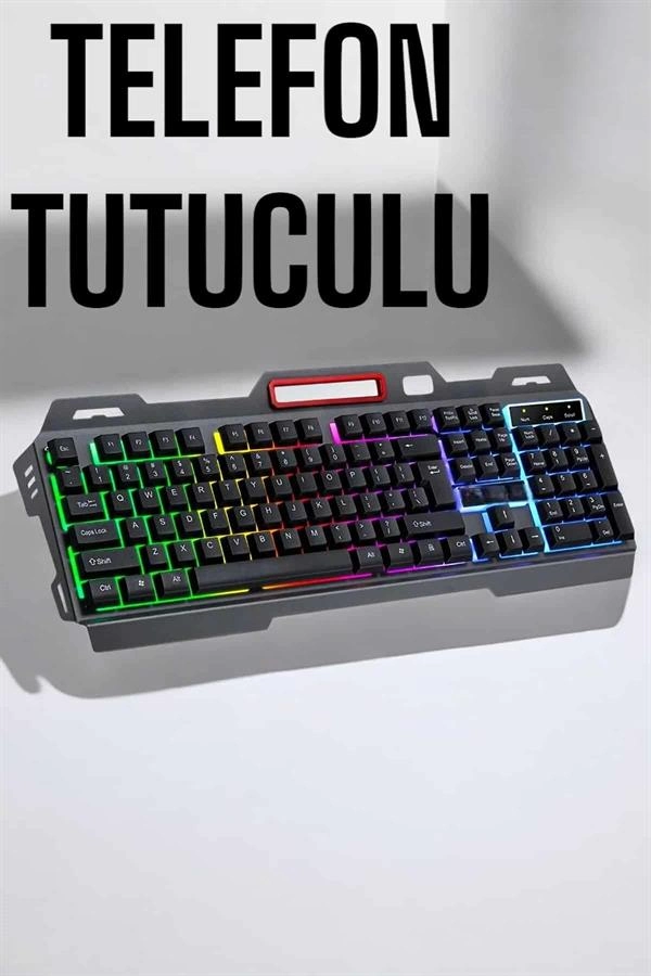 Led Işıklı Klavye Usb Girişli RGB Işıklı Q Klavye Mouse Hediyeli