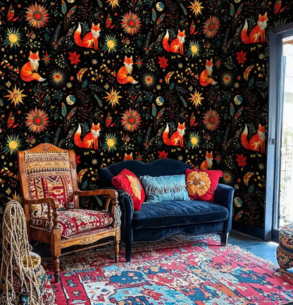 Midnight Foxes and Celestial Garden Wallpaper