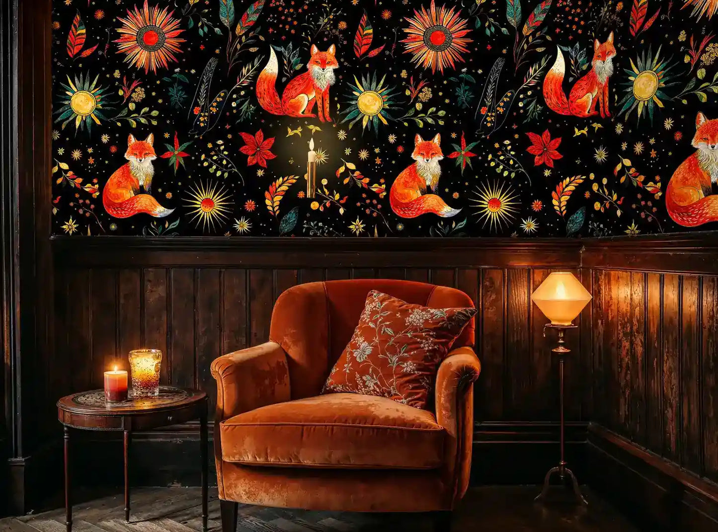 Midnight Foxes and Celestial Garden Wallpaper