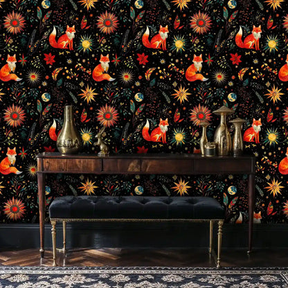 Midnight Foxes and Celestial Garden Wallpaper
