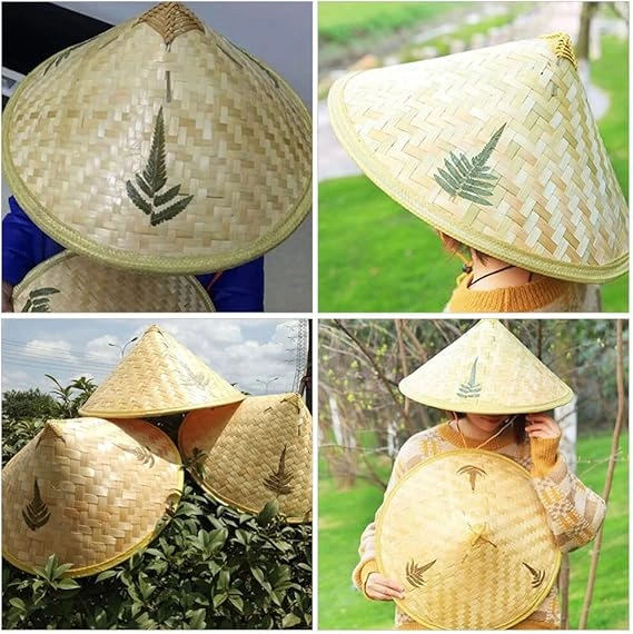 Naturel Renk Cambodia Kamboçyalı Vietnam Şapkası Pvc Hasır