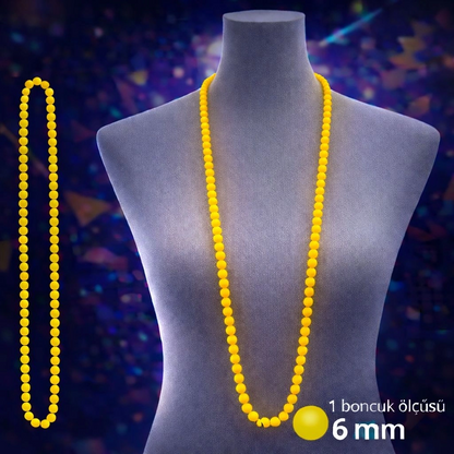Neon Sarı Boncuk Kolye 80 Cm – Retro 80’ler 90’lar Parti Aksesuarı