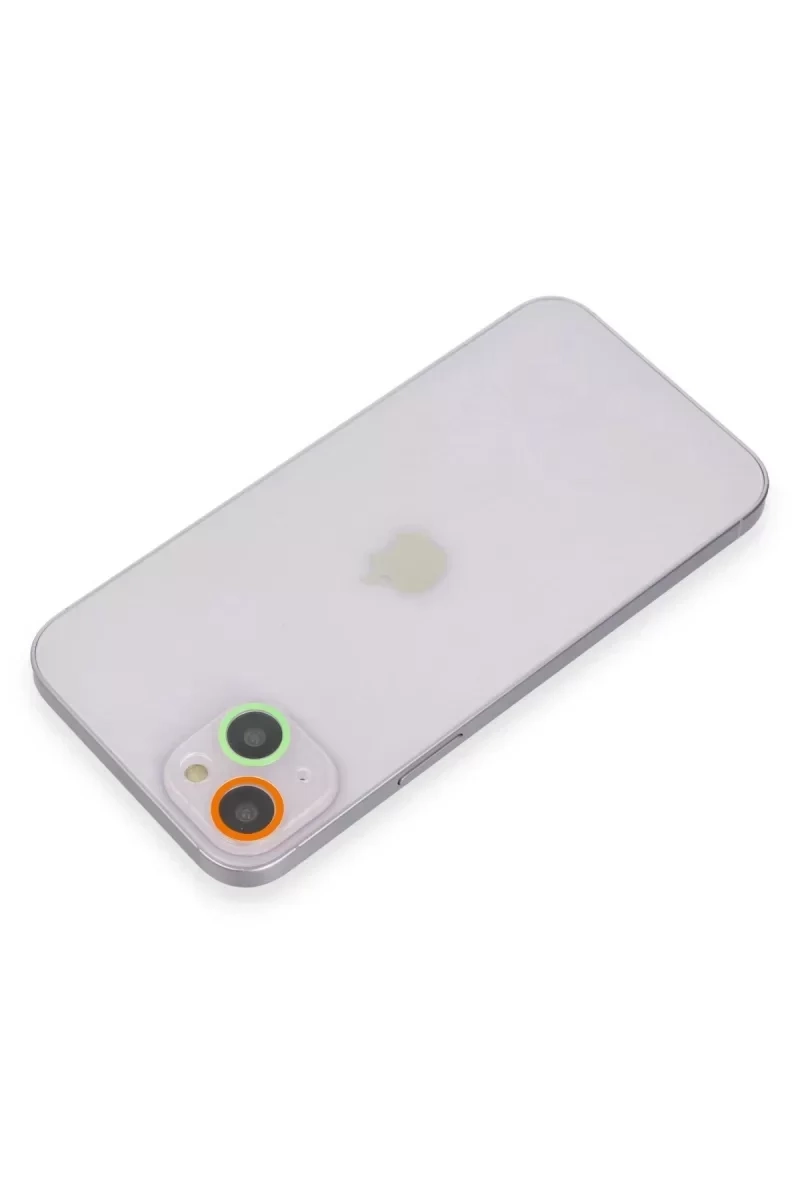 Newface Apple İphone 13 Renkli Kamera Lens Koruma Cam - Turuncu-yeşil