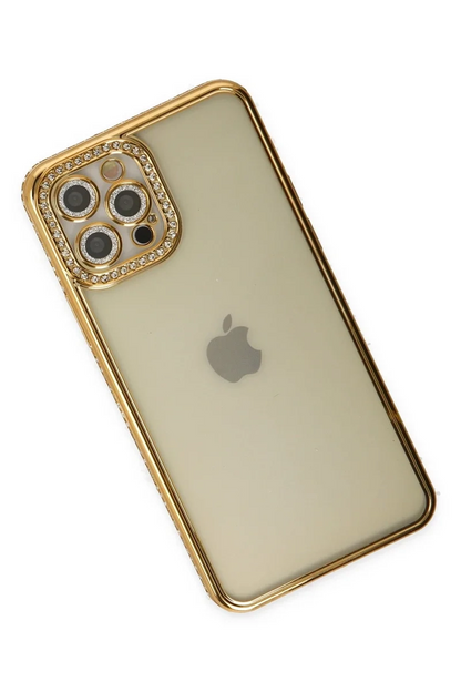 Newface İphone 12 Pro Kılıf Joke Taşlı Silikon - Gold