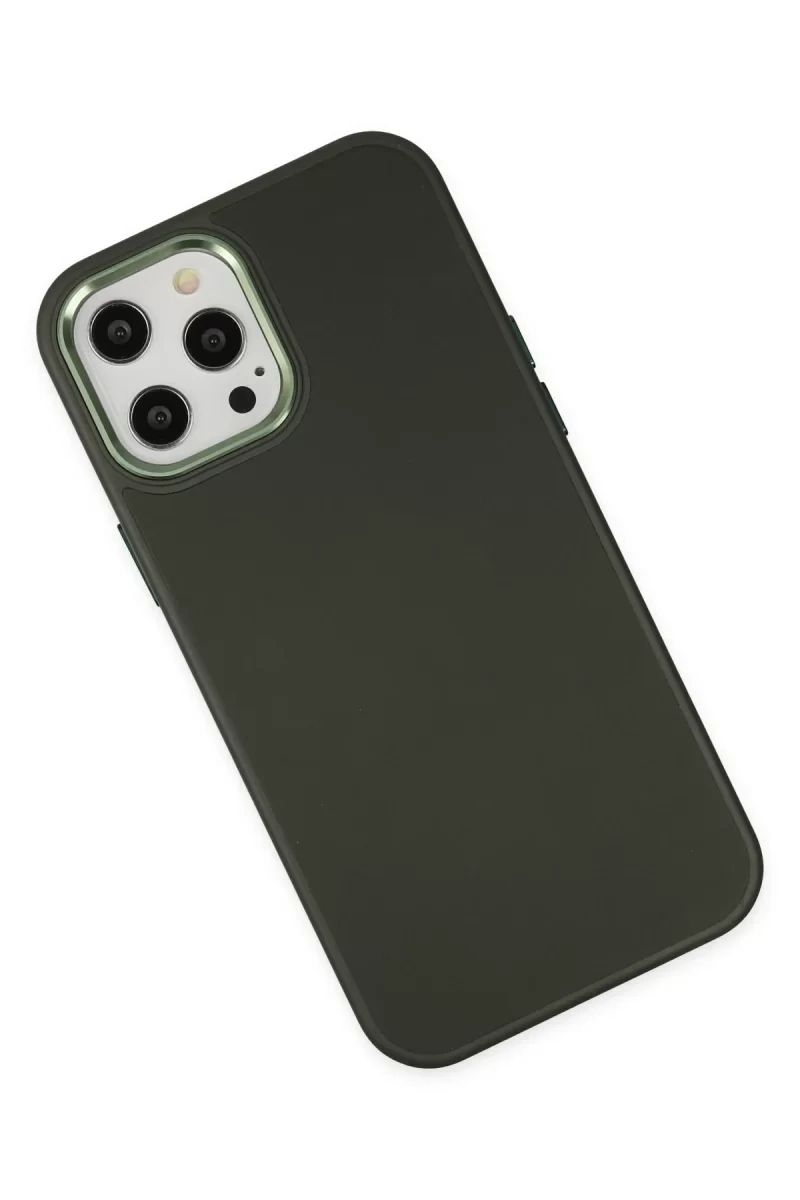 Newface İphone 12 Pro Max Kılıf Asya Deri Silikon - Koyu Yeşil