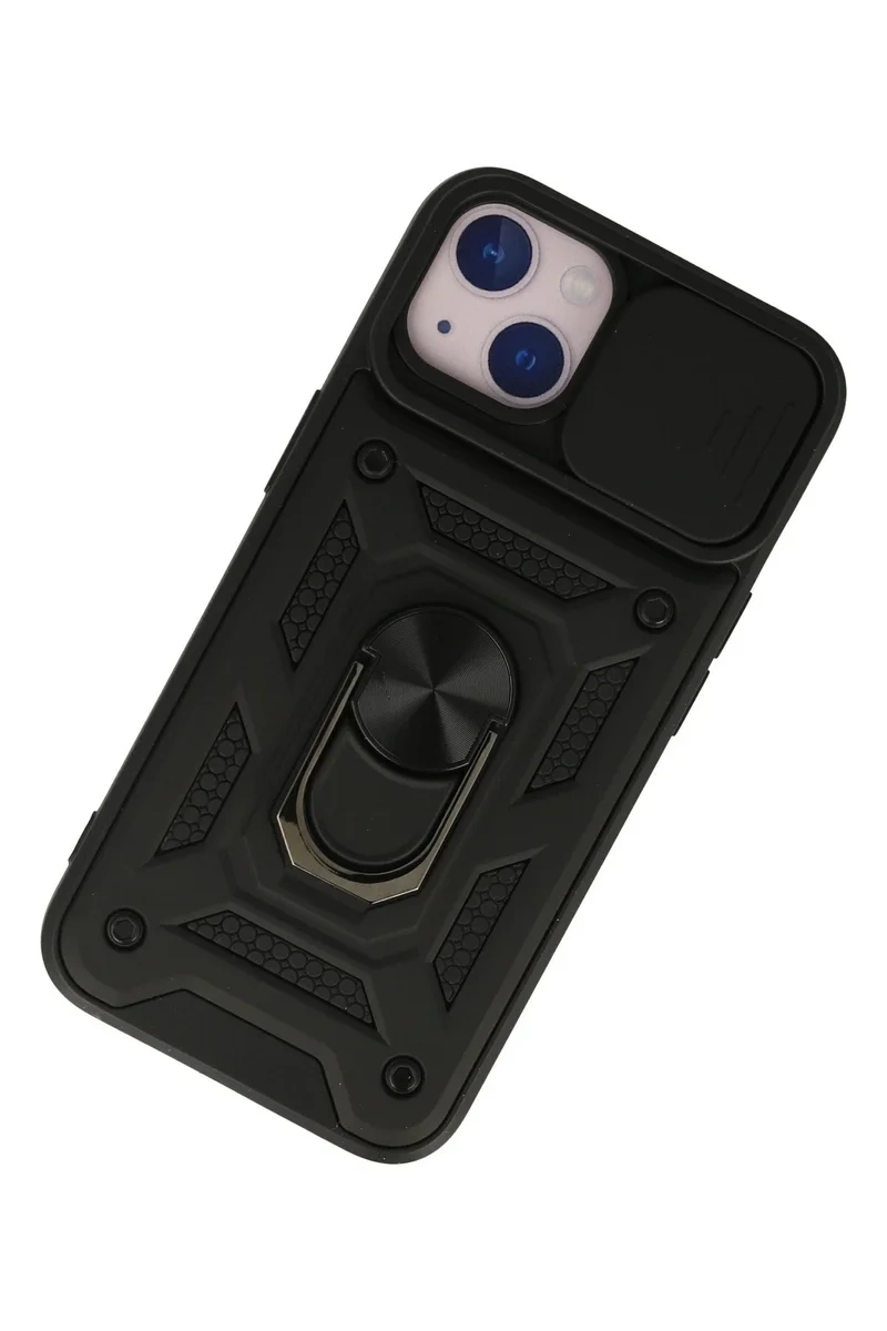 Newface İphone 13 Kılıf Pars Lens Yüzüklü Silikon - Siyah