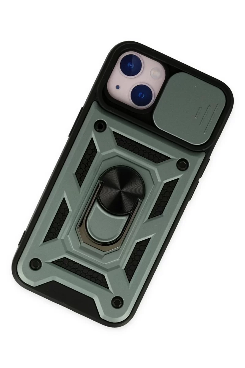 Newface İphone 14 Kılıf Pars Lens Yüzüklü Silikon - Yeşil