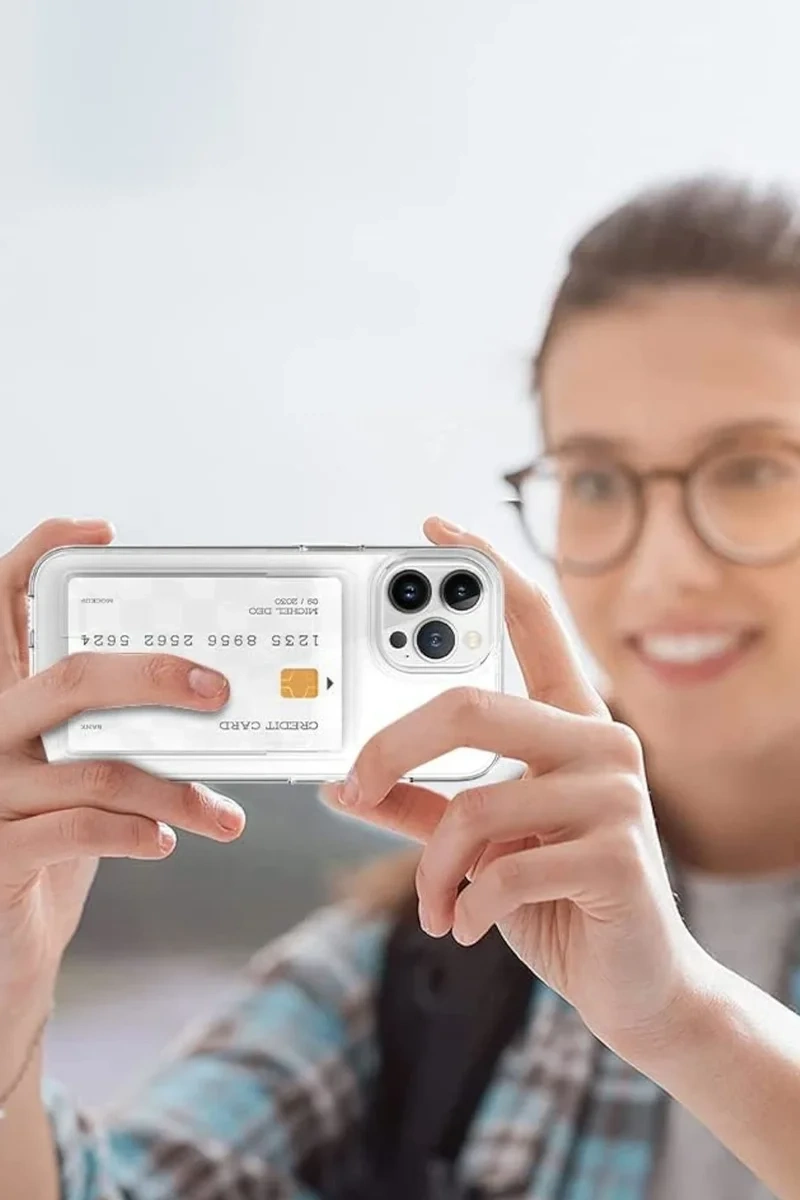 Newface İphone 14 Pro Kılıf Kart Şeffaf Silikon - Şeffaf