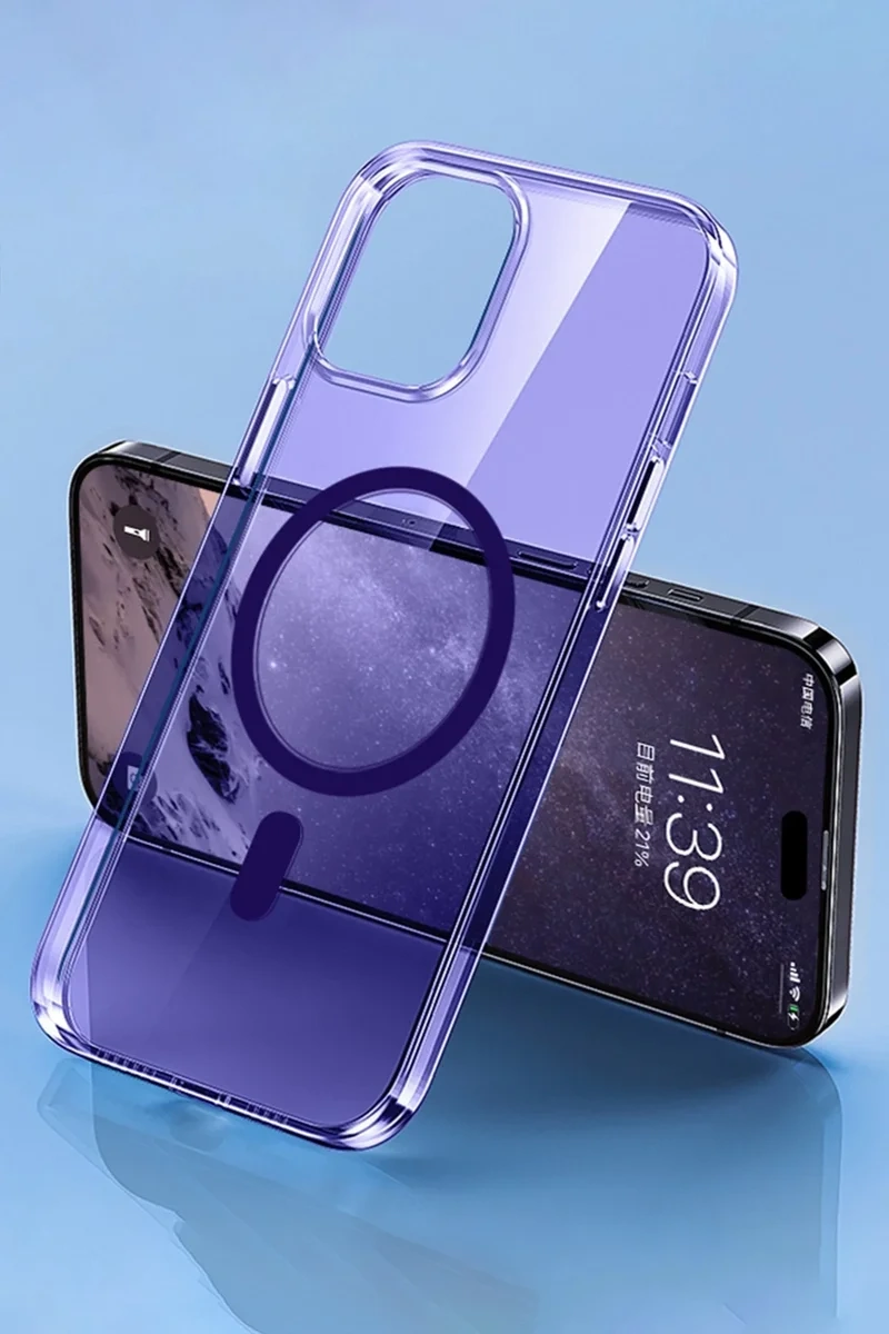 Newface İphone 14 Pro Kılıf Tron Şeffaf Magsafe Kapak - Derin Mor