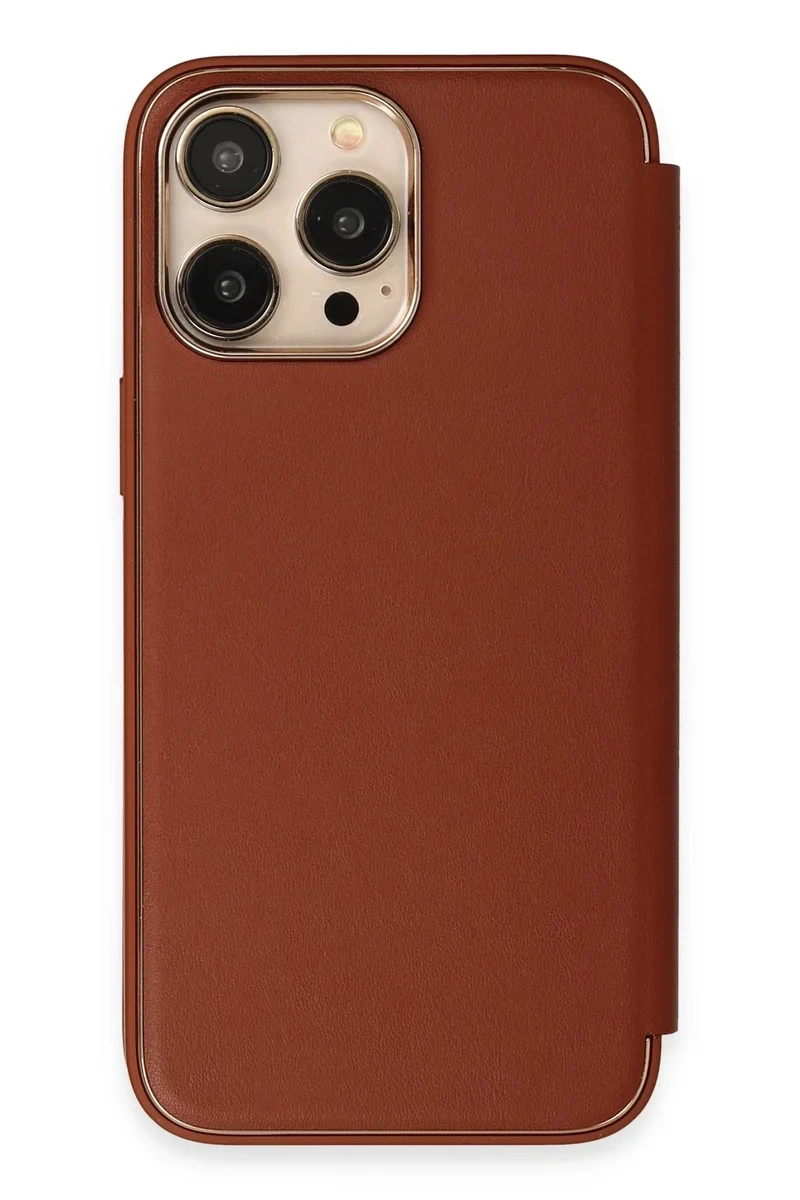 Newface İphone 14 Pro Max Kılıf Dolpin Kapaklı - Kahverengi