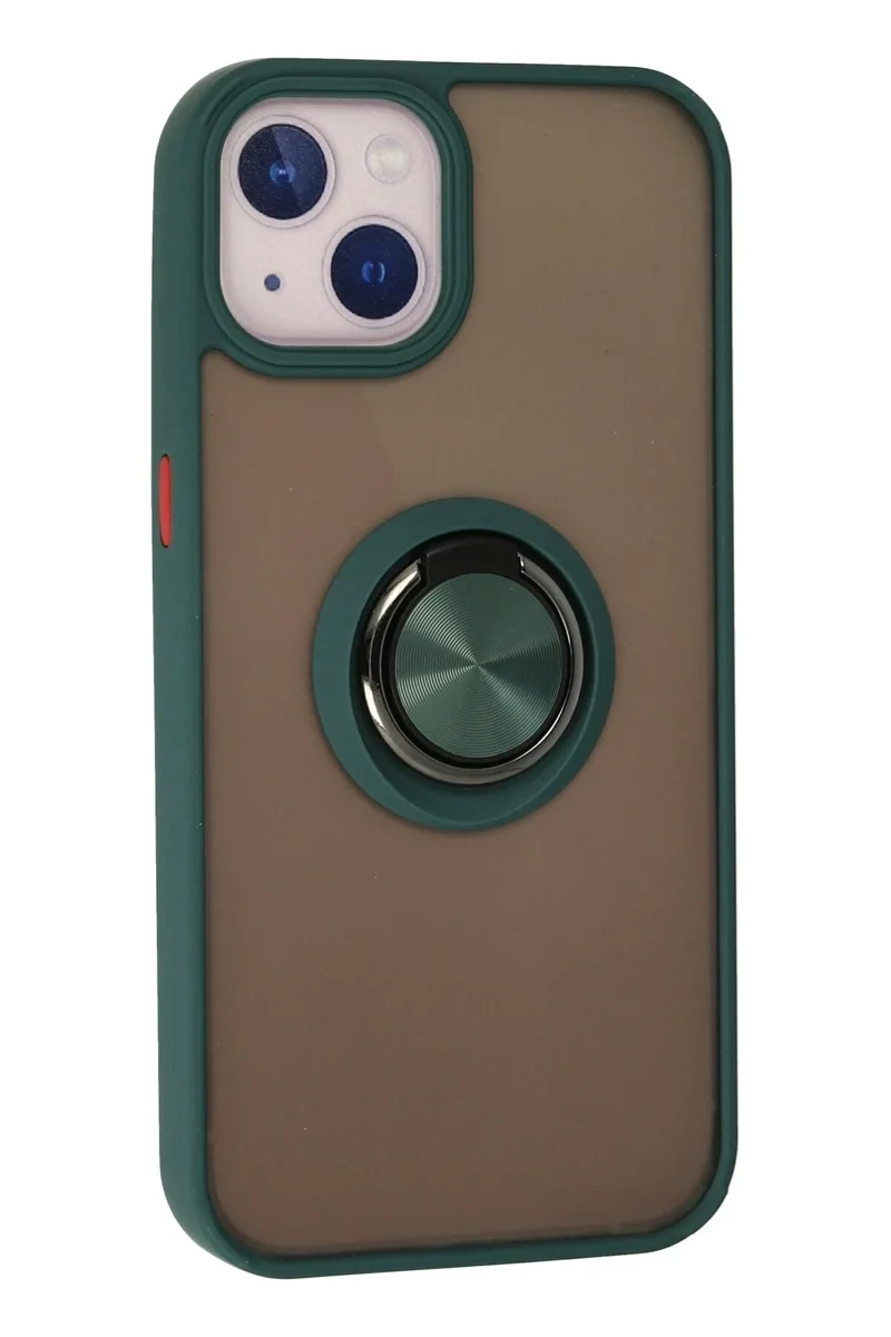 Newface İphone 15 Kılıf Montreal Yüzüklü Silikon Kapak - Yeşil