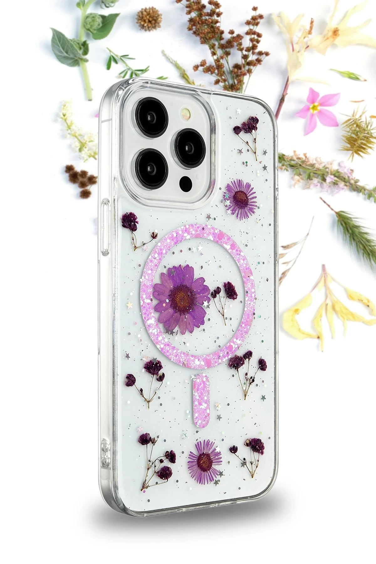 Newface Apple iPhone 15 Pro Max Kılıf Daisy Simli Magsafe Kapak - Siyah