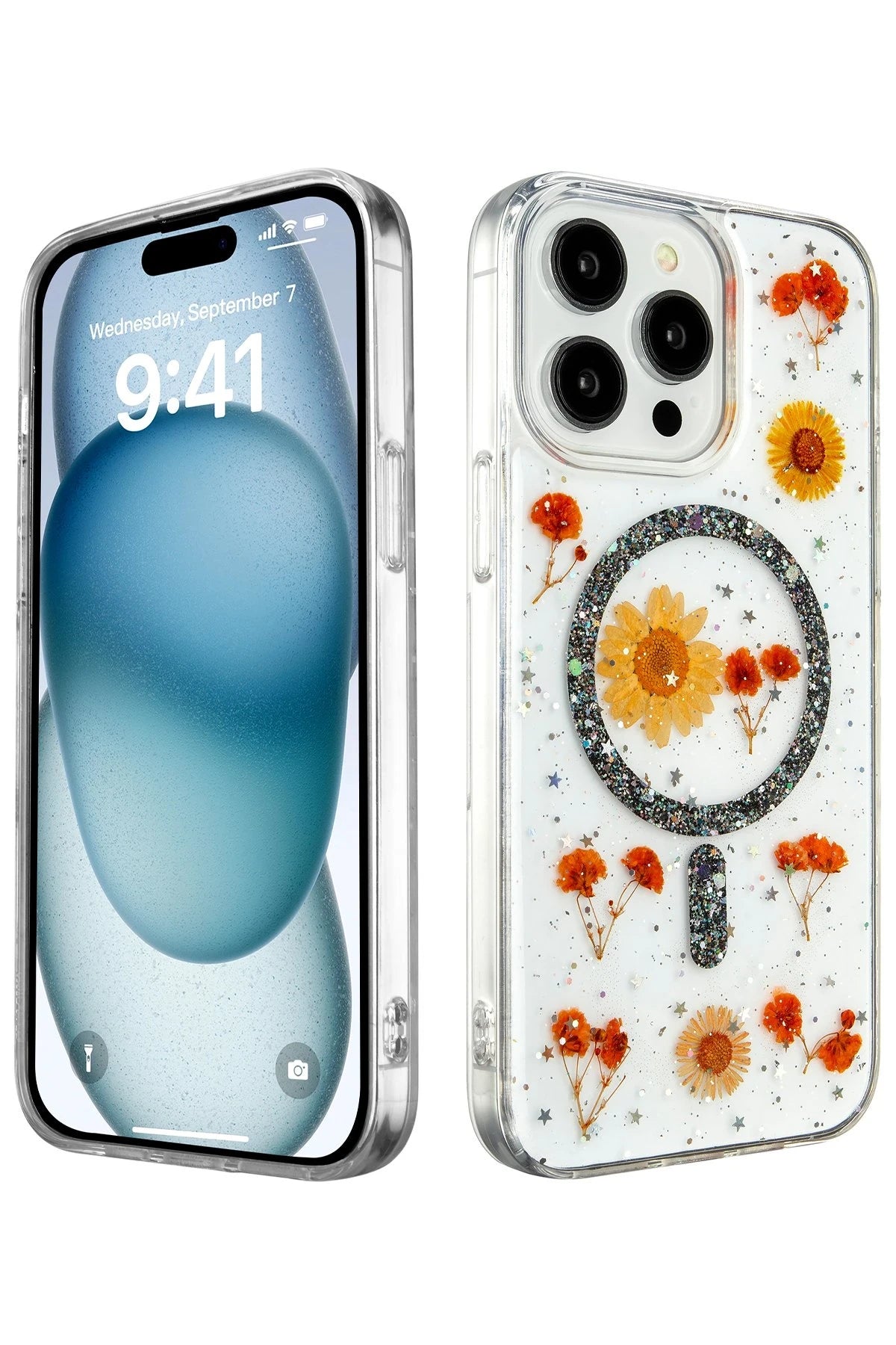 Newface Apple iPhone 15 Pro Max Kılıf Daisy Simli Magsafe Kapak - Siyah