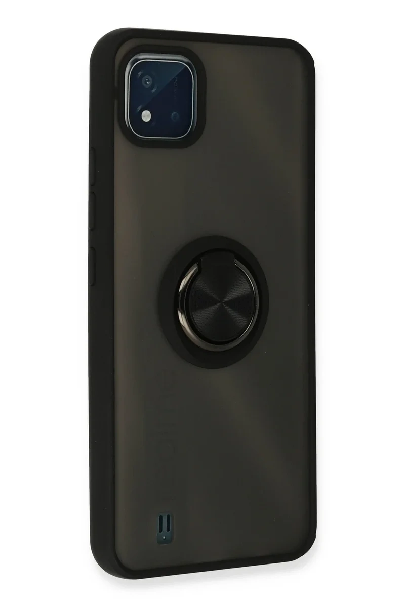 Newface Realme C11 2021 Kılıf Montreal Yüzüklü Silikon Kapak - Siyah