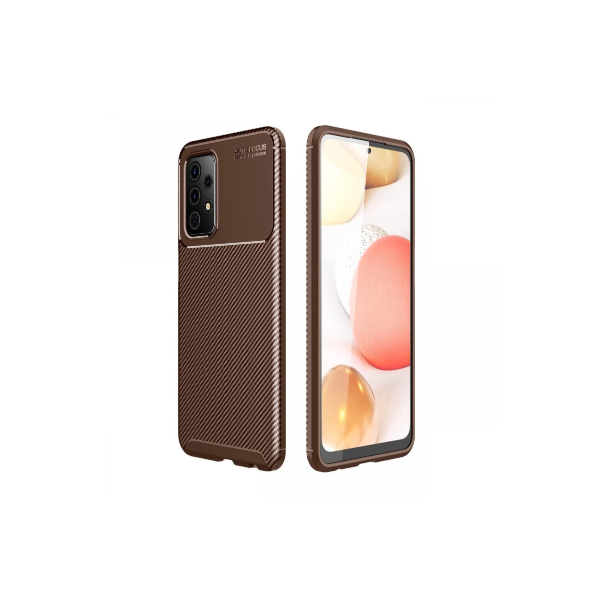 Newface Samsung Galaxy A52 Kılıf Auto Focus Karbon Kapak - Kahverengi