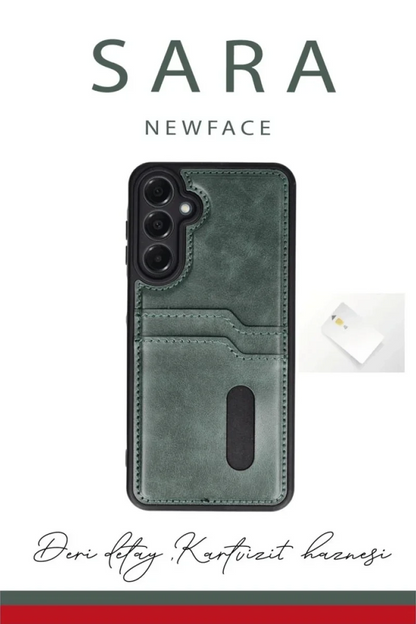 Newface Samsung Galaxy A56 Kılıf Sara Kartvizitli Deri Kılıf - Kırmızı
