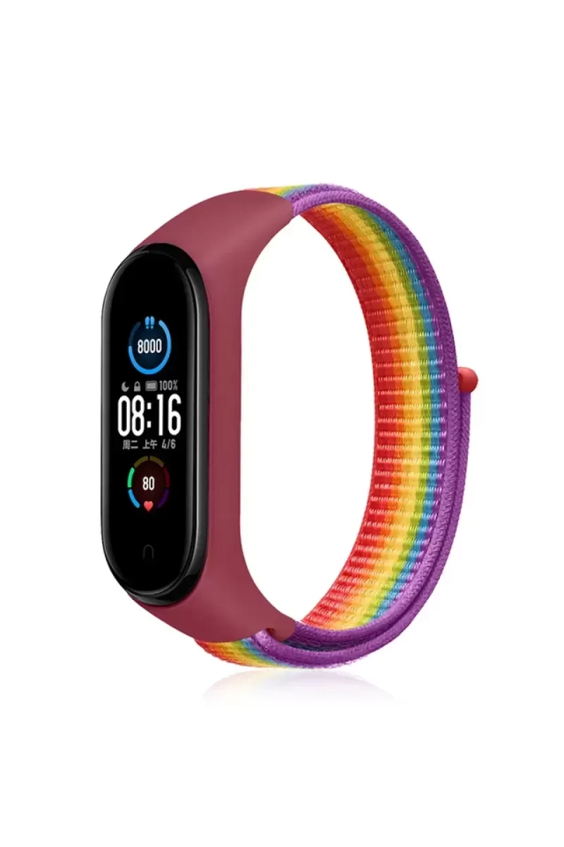 Newface Xiaomi Mi Band 4 Hasırlı Cırtcırtlı Kordon - Gökkuşağı