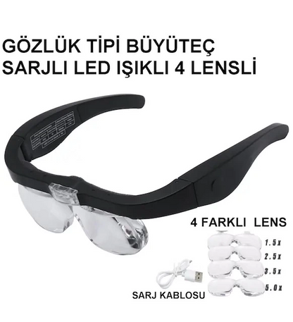 Nikula- Şarjlı Gözlük Büyüteç 4 Farklı Lens -11537dc