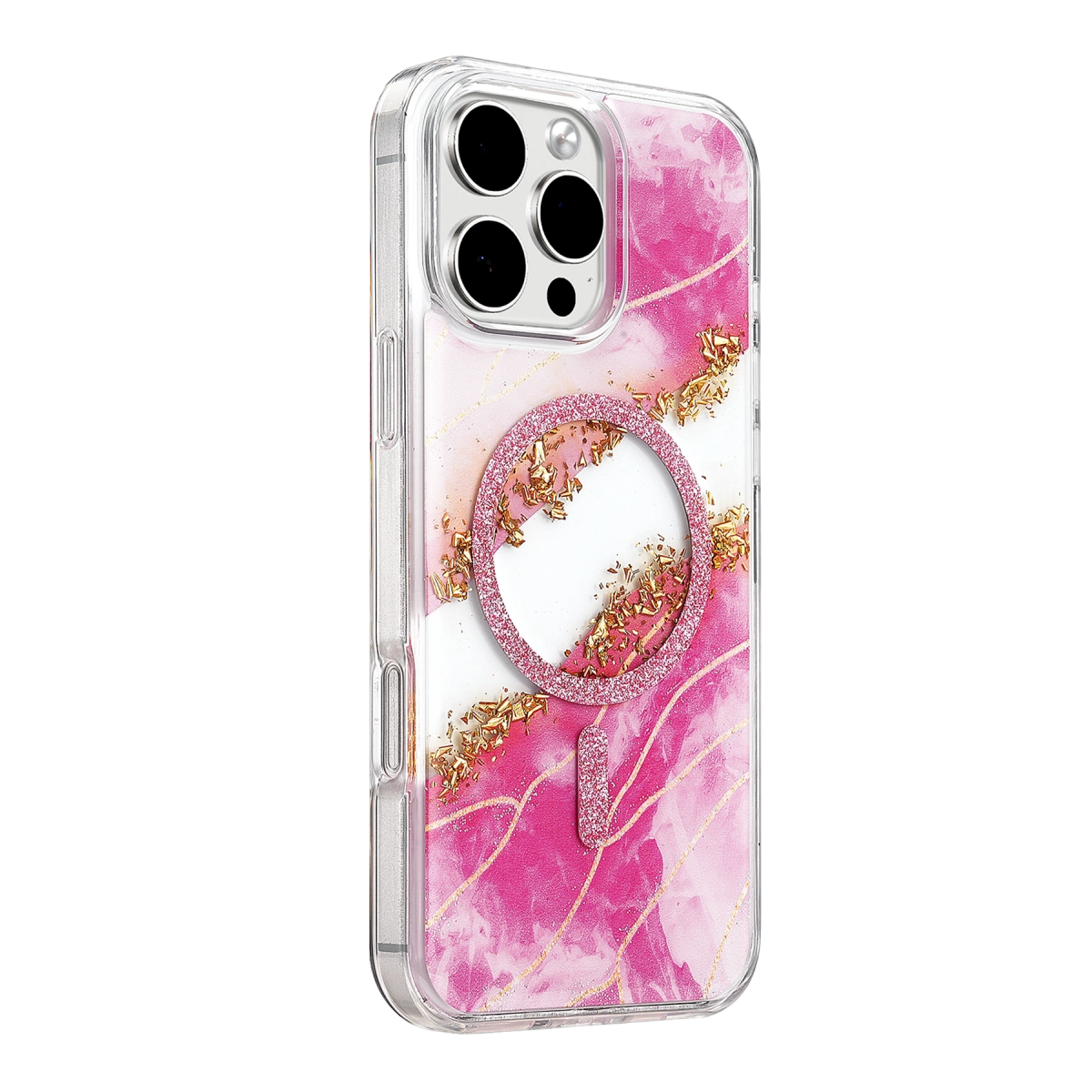 Onegif Apple İphone 16 Pro Max Lotus Simli Magsafe Kapak - Pembe