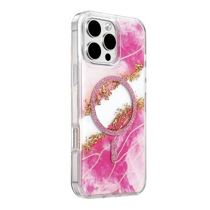 Onegif Apple İphone 16 Pro Max Lotus Simli Magsafe Kapak - Pembe