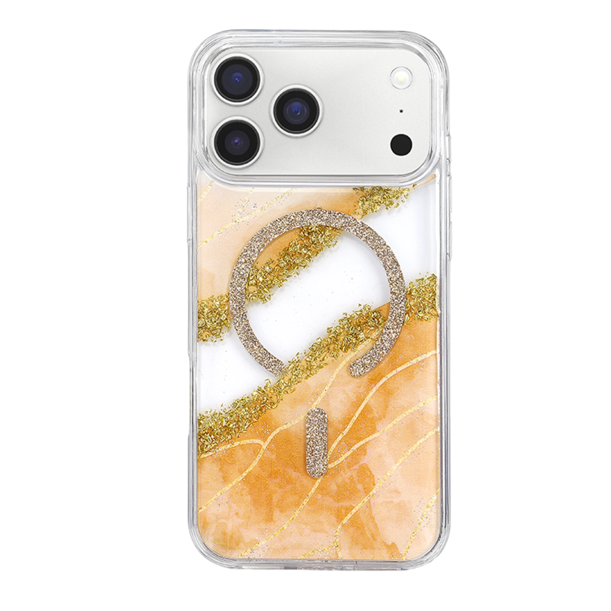 Onegif Apple İphone 17 Pro Lotus Simli Magsafe Kapak - Turuncu