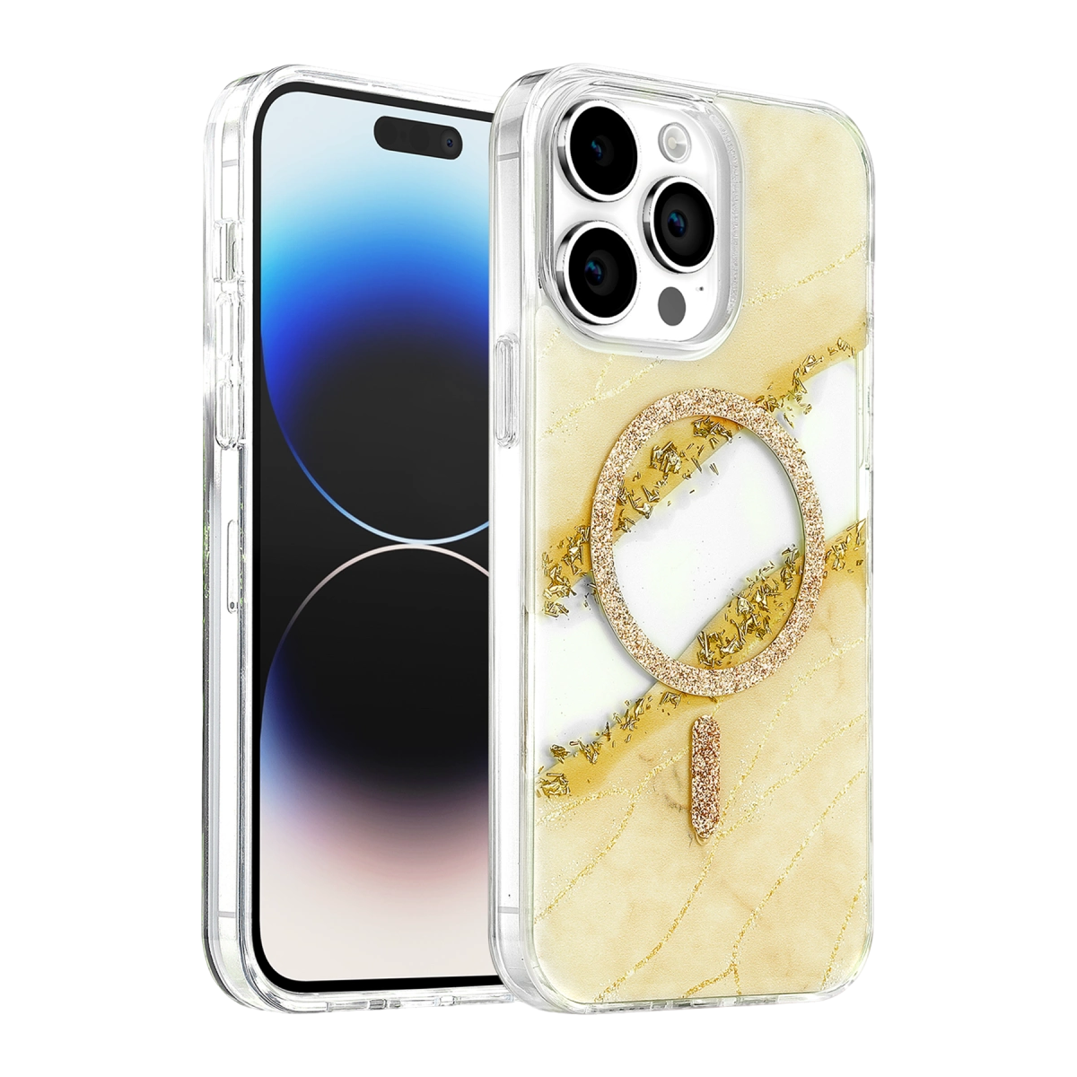 Onegif İphone 14 Pro Max Lotus Simli Magsafe Kapak - Gümüş