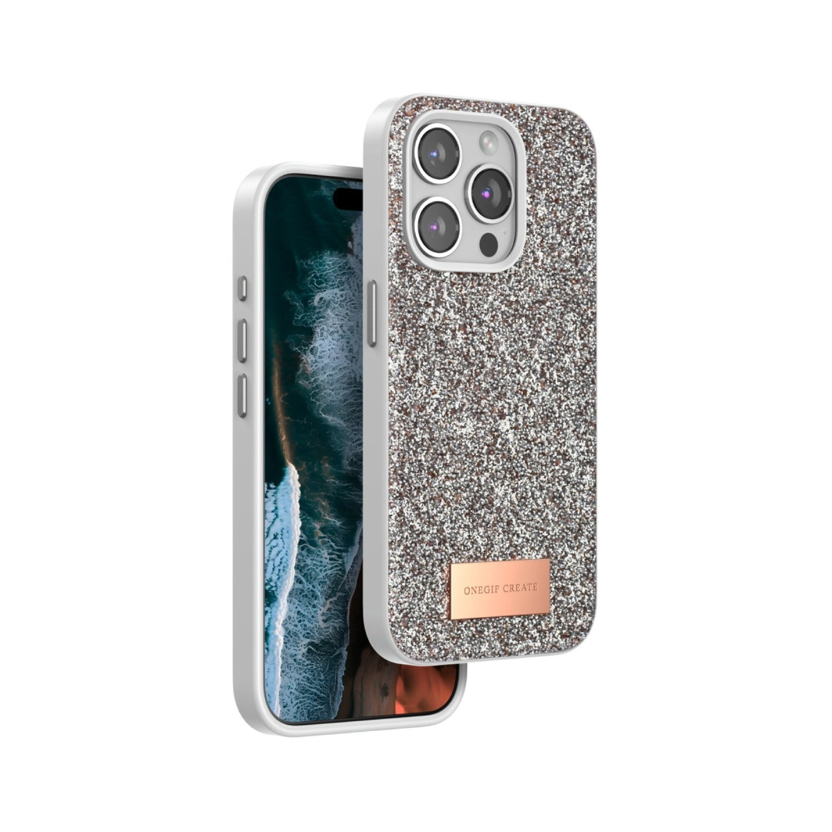 Onegif İphone 15 Pro Bright Simli Kapak - Gold