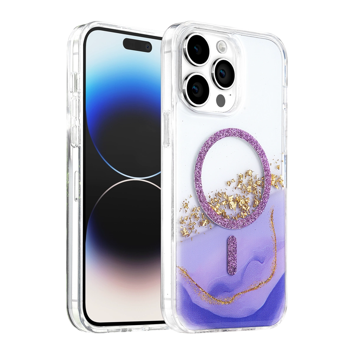 Onegif İphone 15 Pro Max Lotus Simli Magsafe Kapak - Mor