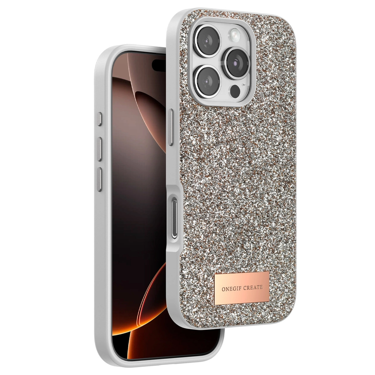 Onegif İphone 16 Pro Max Bright Simli Kapak - Çöl Titanyum