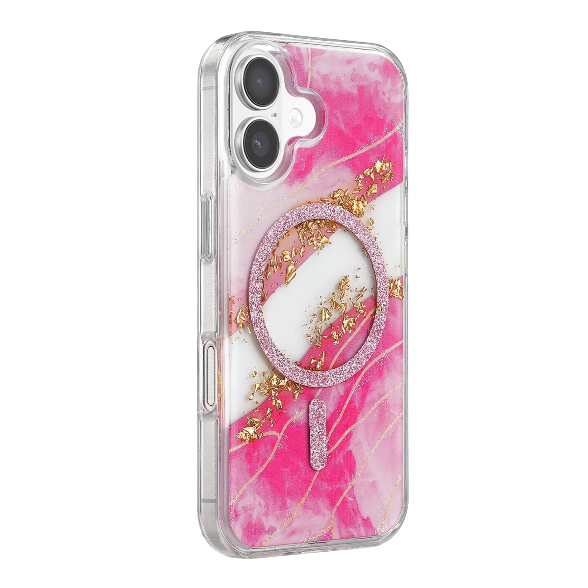 Onegif İphone 17 Lotus Simli Magsafe Kapak - Pembe
