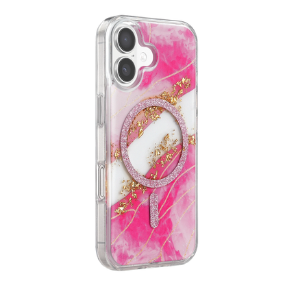 Onegif İphone 17 Lotus Simli Magsafe Kapak - Pembe