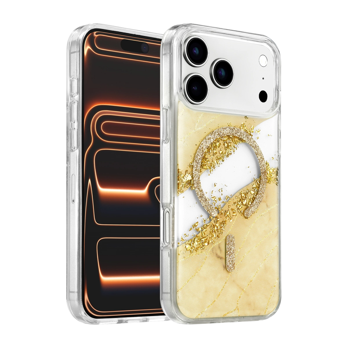 Onegif İphone 17 Pro Lotus Simli Magsafe Kapak - Gümüş